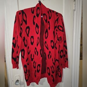 Grace Karin Cardigan  Open Front Heavy Knit 2 Pockets Leopard Print Sweater 2XL